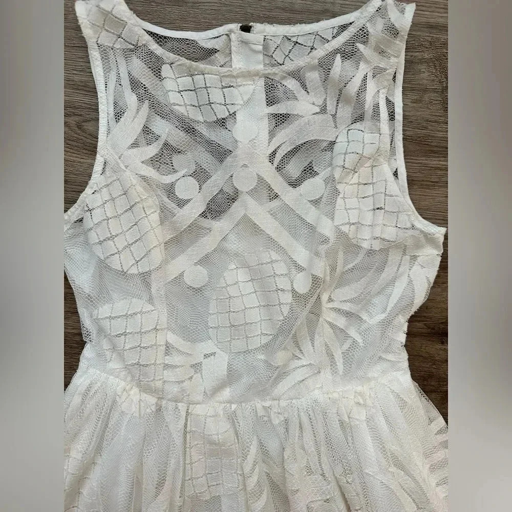 Maeve Anthropologie Pina Pineapple Lace Fit & Flare Dress Sz 4 White Sleeveless - Picture 3 of 9